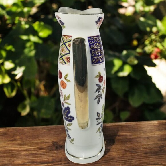 Colorful Japanese Imari Pitcher Multicolor Chrysanthemum & Lotus Flower 9 1/2 in - Picture 4 of 14